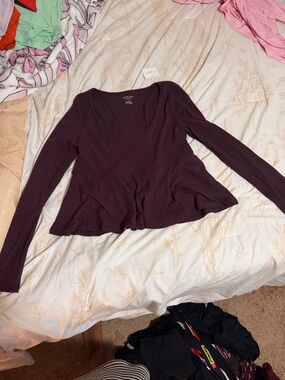 a new day Long-Sleeve Peplum Top in Plum